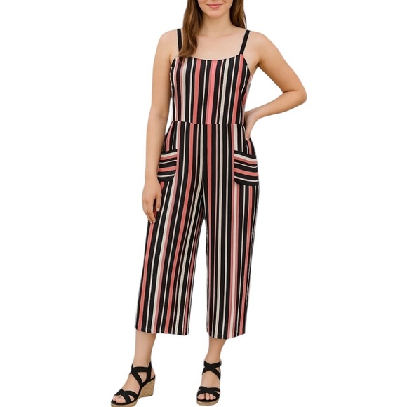Xhiliration XXL Striped Cropped Romper Casual Layering Modest Chic - Picture 1 of 9